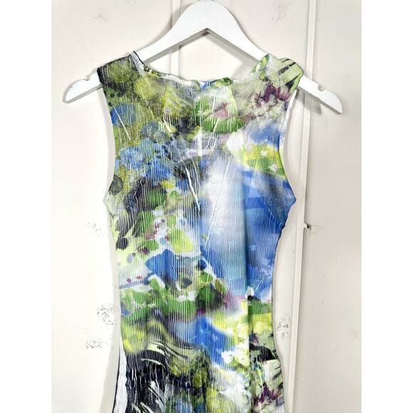 KOMAROV Sleeveless Crinkle Mini Dress S Green Blue Charmeuse Modest Fairy artsy - Picture 10 of 12
